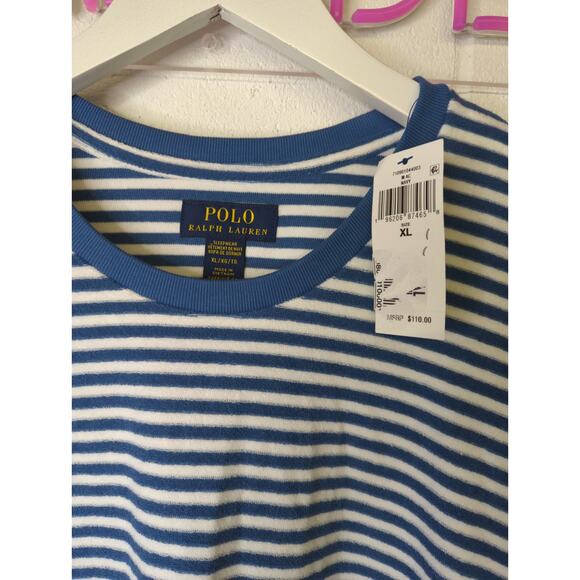 New NWT Ralph Lauren sz XL blue white stripes sleepwear striped short sleeve tee - Picture 2 of 4